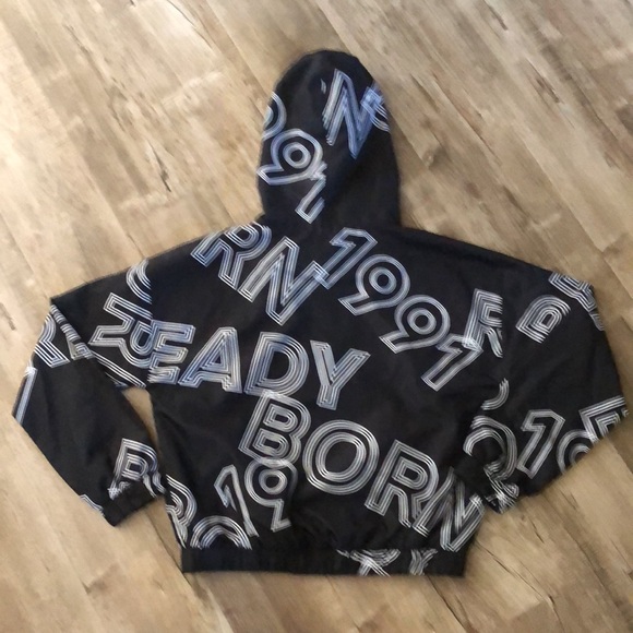 Forever 21 Black White Hooded Windbreaker 1991 Med - Picture 16 of 16